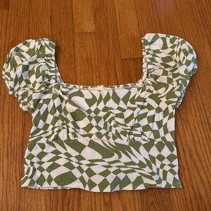 l.a. hearts white green patterned top